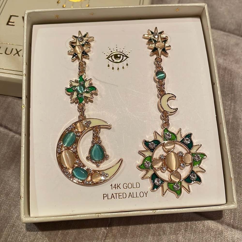 EYE CANDY Moon & Sun Celestial Earrings 14 Kt Gold Plated